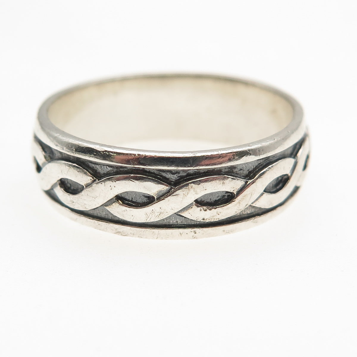 Solvar Sterling Silver Vintage Ireland Celtic Woven Oxidized Band Ring Size 13