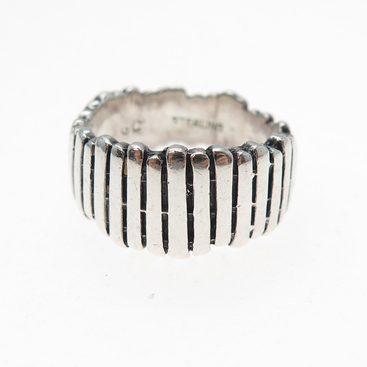 GC GODFREY CARTER 925 Sterling Silver Vintage Modernist Ribbed Ring Size 8.25
