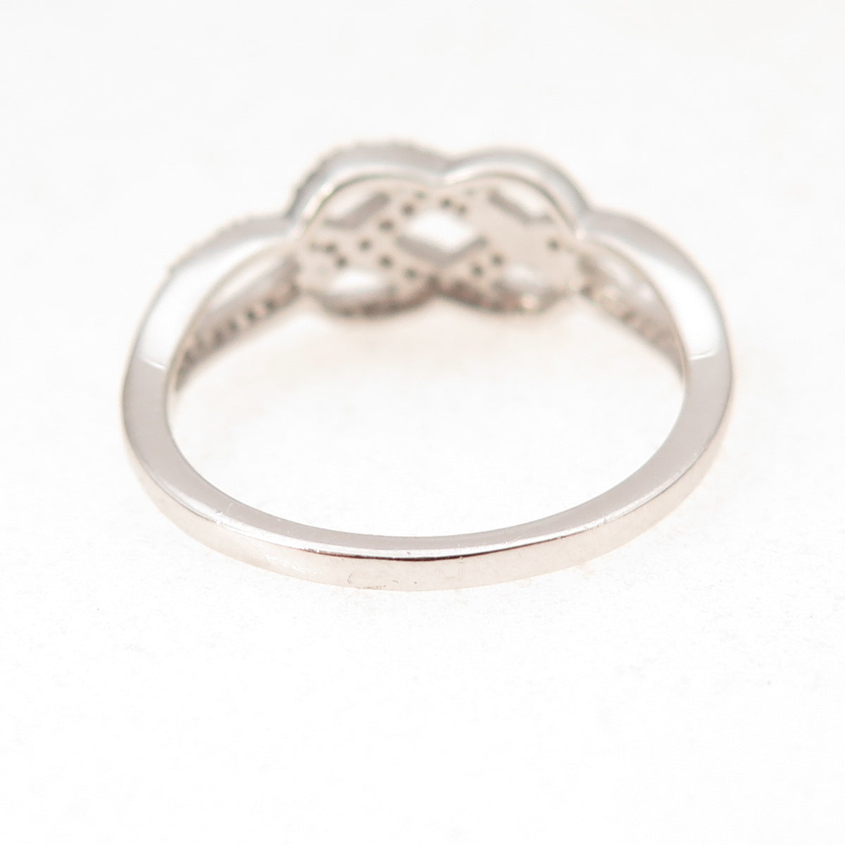 Charles Winston 925 Sterling Silver Real Diamond Love Knot Ring Size 7.75