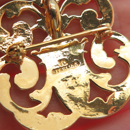 IC James Craig Sterling Silver Gold Plated Vintage Moon Face Ornate Pin Pendant