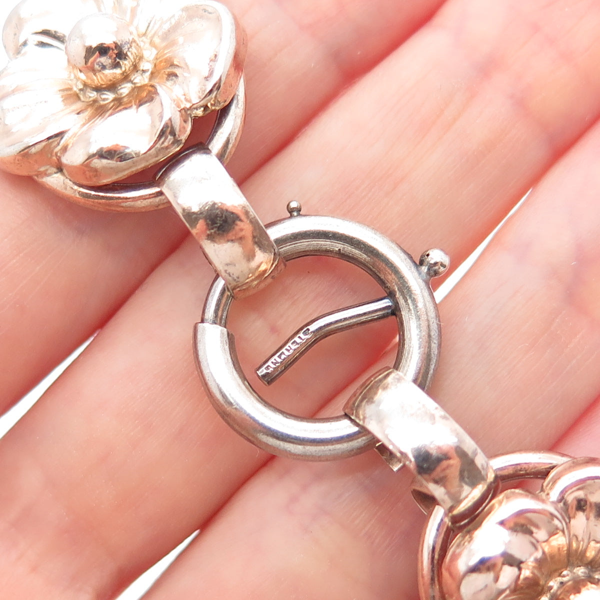 NAPIER 925 Sterling Silver Rose Gold Plated Antique Flower Blossom Bracelet 6"