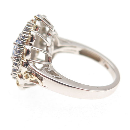 Chuck Clemency 925 Sterling Silver 2-Tone Real Tanzanite Floral Ring Size 8.25