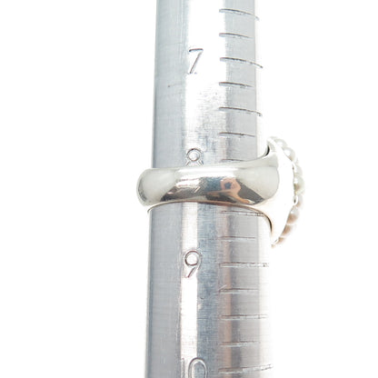 925 Sterling Silver Vintage Real Abalone Shell & Pearl Beaded Ring Size 8.5