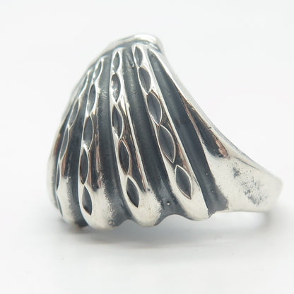 925 Sterling Silver Vintage Carved Wide Ring Size 7.75