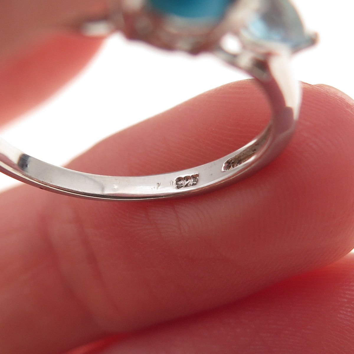 Chuck Clemency 925 Sterling Silver Real Turquoise & Blue Topaz Ring Size 8.25