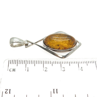 925 Sterling Silver Vintage Real Amber Modernist Pendant