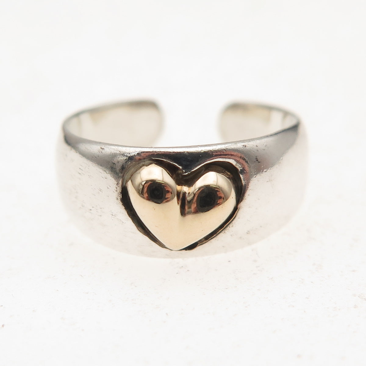 Joseph Esposito Sterling Silver 14K Gold Vintage Heart Adjustable Ring Size 4
