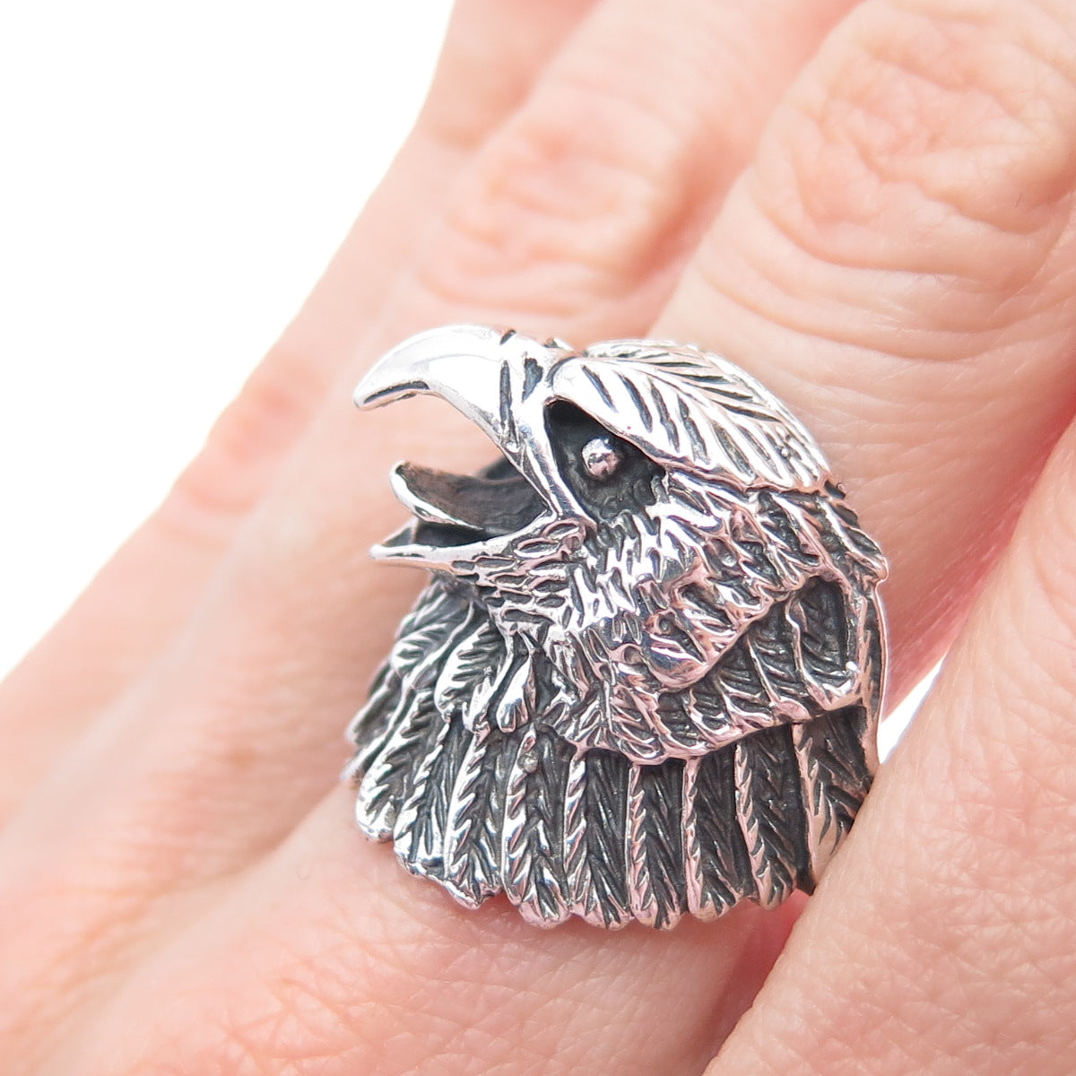 925 Sterling Silver Vintage Eagle Bird Oxidized Ring Size 11.5
