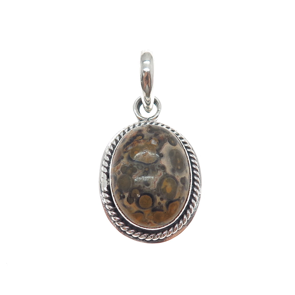 925 Sterling Silver Vintage Real Leopard Jasper Charm Pendant