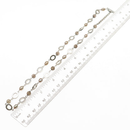 925 Sterling Silver Vintage Real Pearl & Smoky Quartz Beaded Chain Necklace 20"