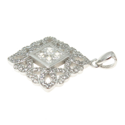 925 Sterling Silver Round & Princess-Cut C Z Ornate Pendant