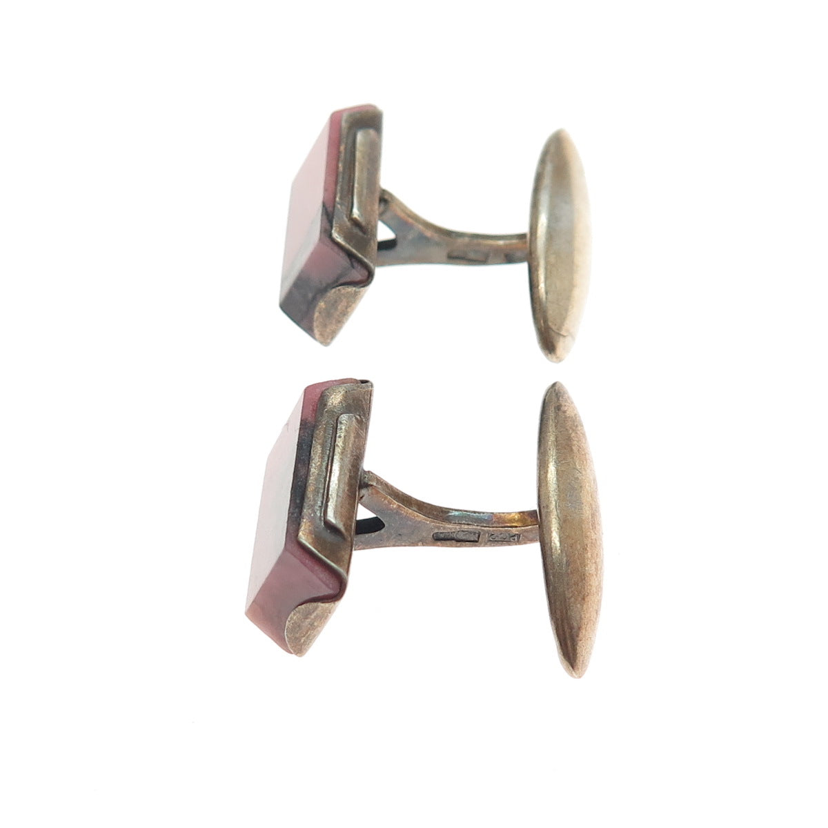875 Silver Gold Plated Antique Latvia Real Rhodonite Cufflinks