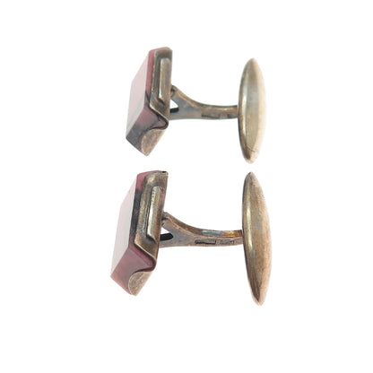 875 Silver Gold Plated Antique Latvia Real Rhodonite Cufflinks