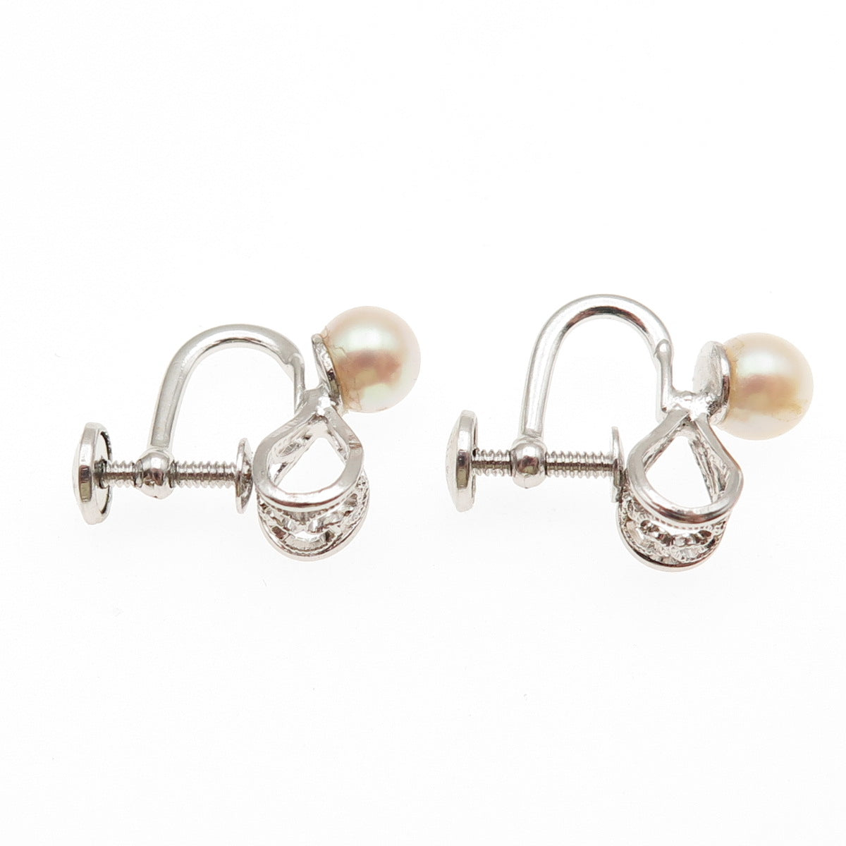 Amco Sterling 14K Gold Filled Antique Art Deco Real Pearl Screw Back Earrings