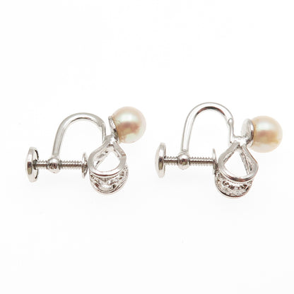 Amco Sterling 14K Gold Filled Antique Art Deco Real Pearl Screw Back Earrings