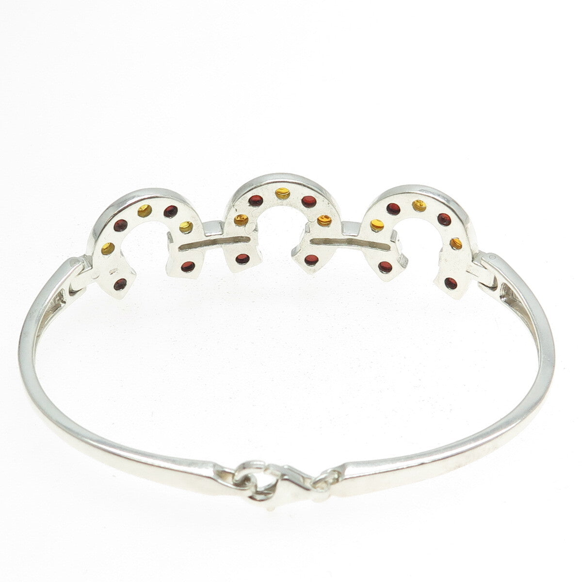 925 Sterling Silver Vintage DC Poland Real Amber & C Z Horseshoe Bracelet 7"