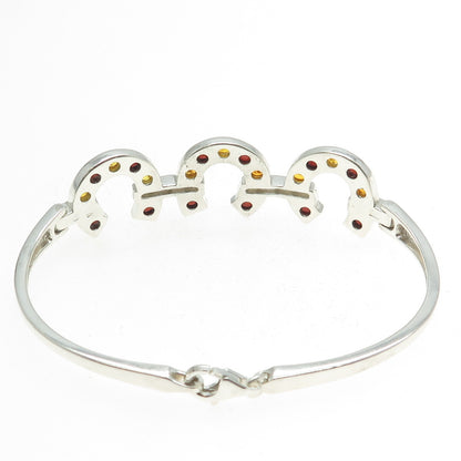 925 Sterling Silver Vintage DC Poland Real Amber & C Z Horseshoe Bracelet 7"