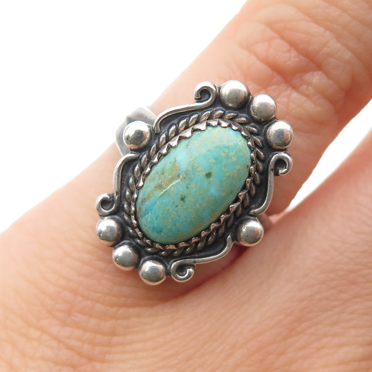 Bell Trading Post Old Pawn Sterling Silver Vintage Turquoise Tribal Ring Size 5