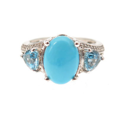 Chuck Clemency 925 Sterling Real Turquoise Blue & White Topaz Ring Size 8.25