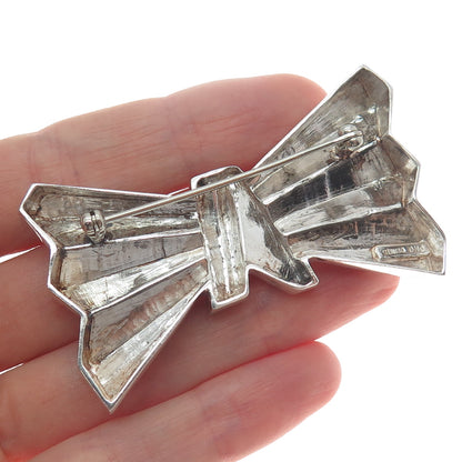 925 Sterling Silver Vintage DND Modernist Bow Pin Brooch