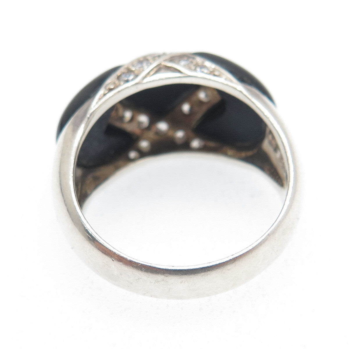 CHAPAL ZENRAY 925 Sterling Silver Vintage Real Black Onyx & C Z Ring Size 9.25