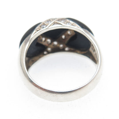 CHAPAL ZENRAY 925 Sterling Silver Vintage Real Black Onyx & C Z Ring Size 9.25