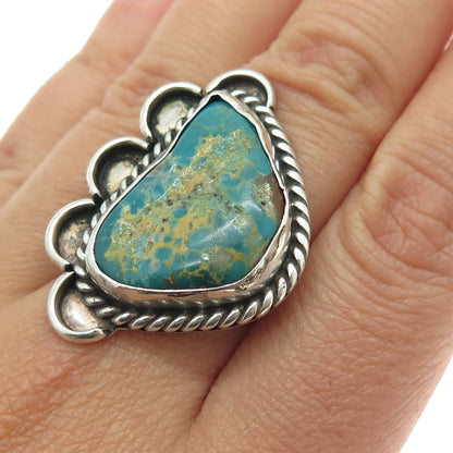 Old Pawn 925 Sterling Silver Vintage Kingman Turquoise Bear Paw Ring Size 7.75