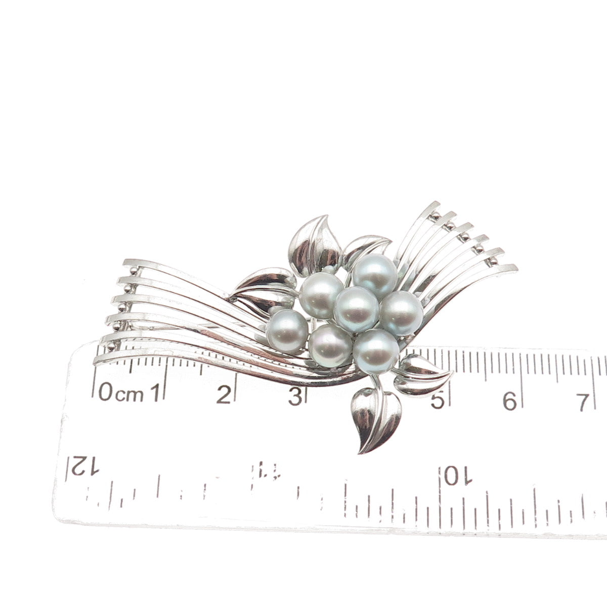 925 Sterling Silver Antique Art Deco Real Akoya Pearl Floral Pin Brooch