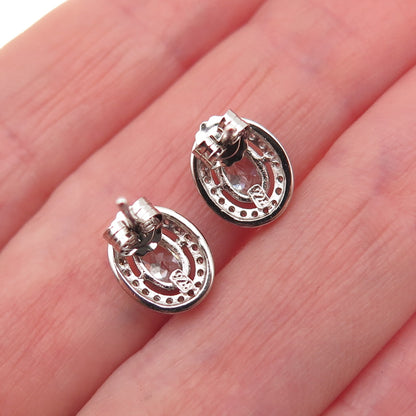 925 Sterling Silver Oval & Round-Cut C Z Stud Earrings