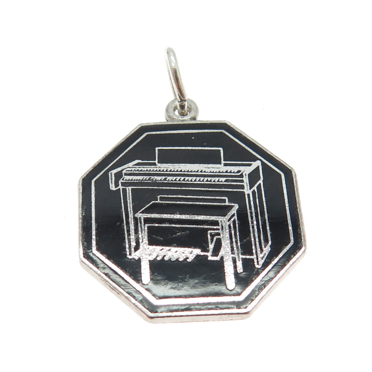 925 Sterling Silver Antique Art Deco Black Enamel Piano Pendant