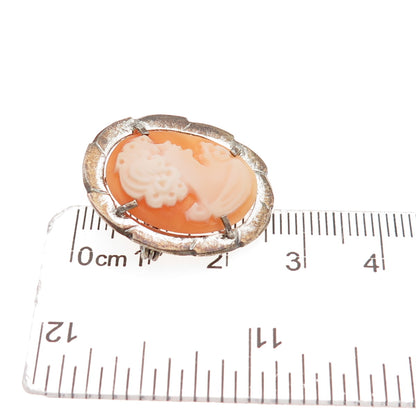 800 Silver Vintage Real MOP Carved Lady Cameo Pin Brooch / Pendant