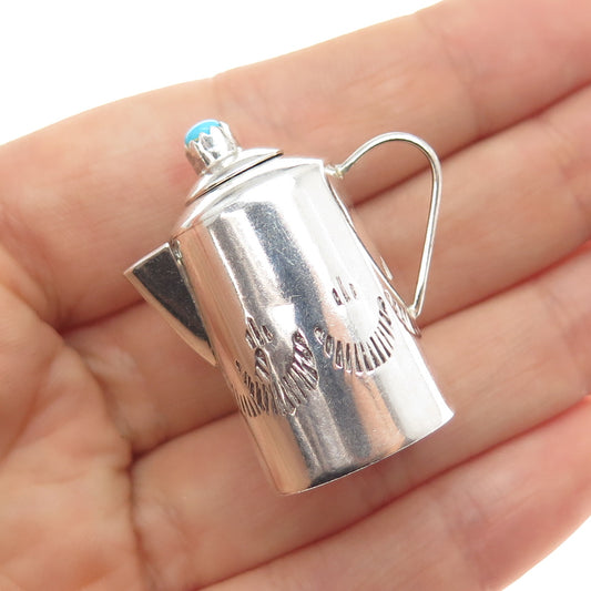 Elizabeth Margret Whitman Navajo Old Pawn Sterling Turquoise Teapot 3D Pendant