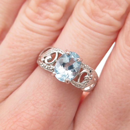 Chapal Zenray 925 Sterling Silver Vintage Real Blue Topaz Floral Ring Size 7