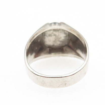 Clark & Coombs 925 Sterling Silver Antique Art Deco Blue Glass Ring Size 10.25