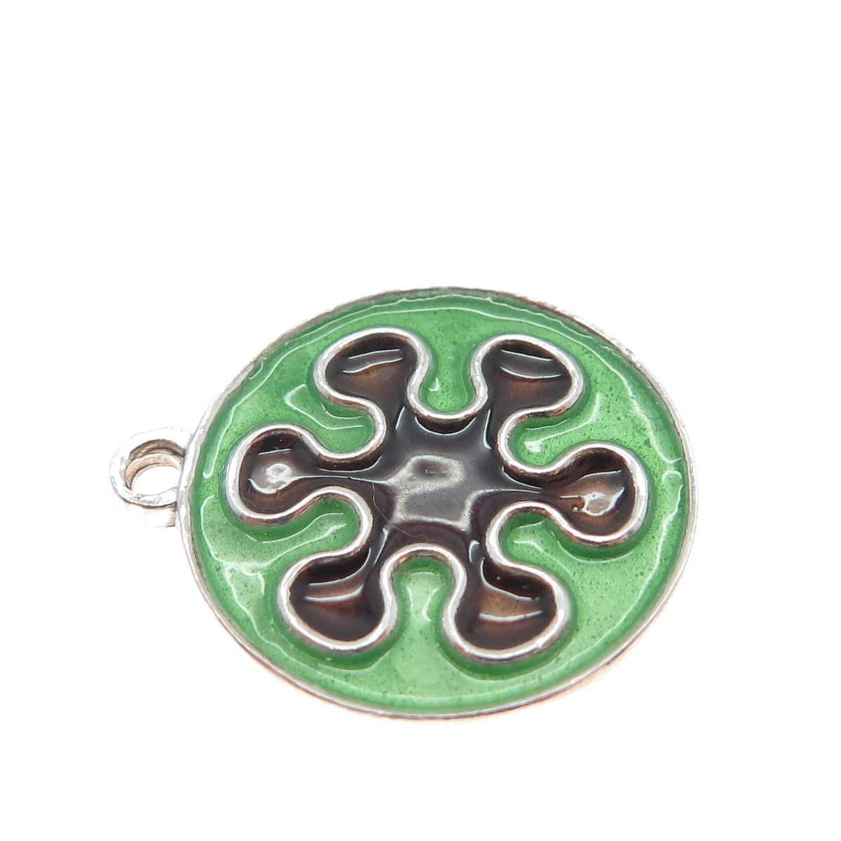 925 Sterling Silver Vintage Enamel Splash Flower Charm Pendant