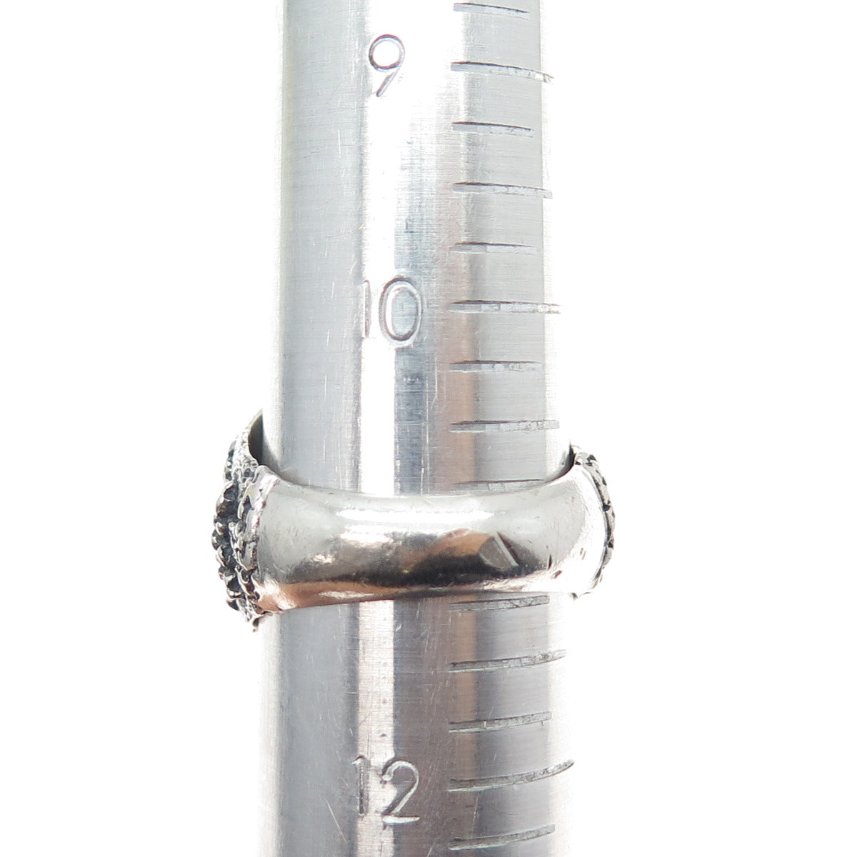 925 Sterling Silver 2-Tone Vintage Nuclear Bomb Biker Oxidized Ring Size 11.25