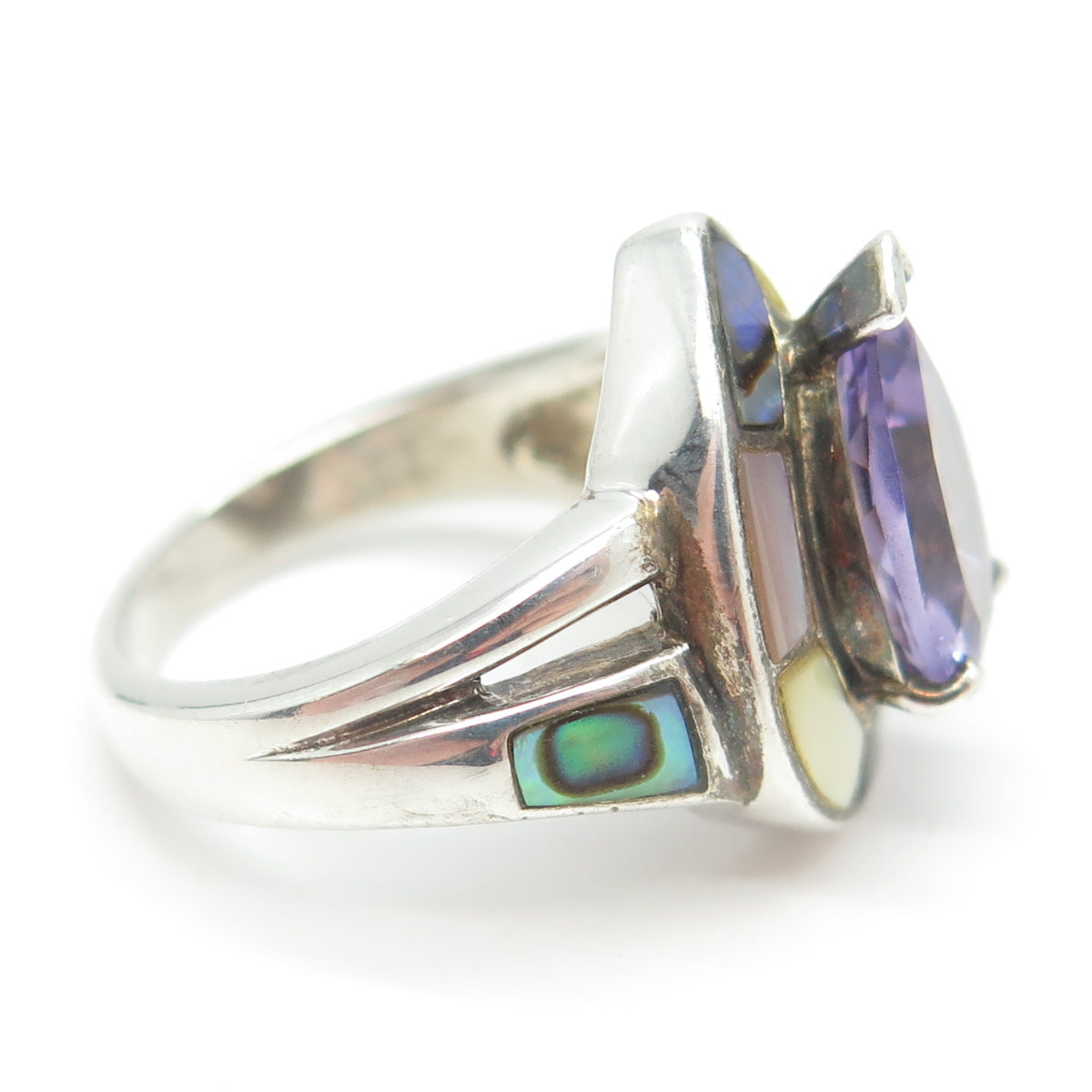 WHITNEY KELLY 925 Sterling Silver MOP Abalone Shell Amethyst Gem Ring Size 6.25