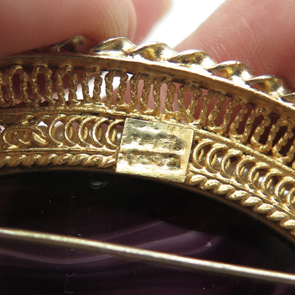 925 Sterling Silver Gold Plated Vintage Real Pearl & Lavender Glass Pin Brooch