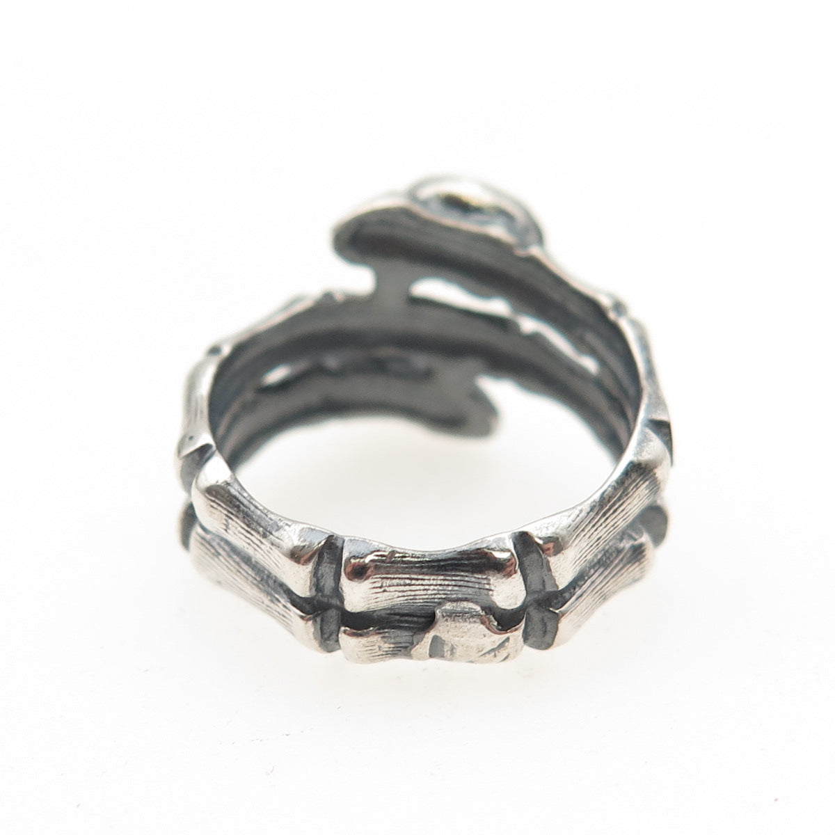 925 Sterling Silver Vintage Rhinestone Modernist Bamboo Oxidized Ring Size 5.75