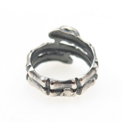 925 Sterling Silver Vintage Rhinestone Modernist Bamboo Oxidized Ring Size 5.75