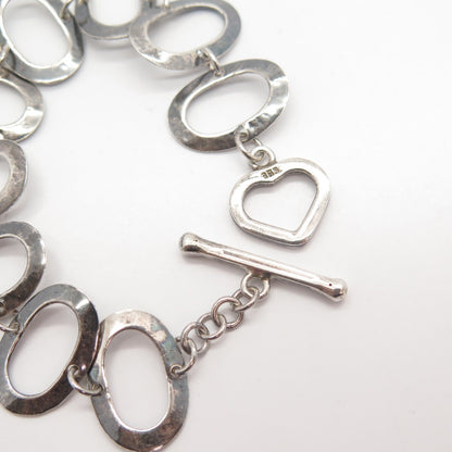 925 Sterling Silver Vintage Hammered Finish Oval Link Bracelet 6.5"