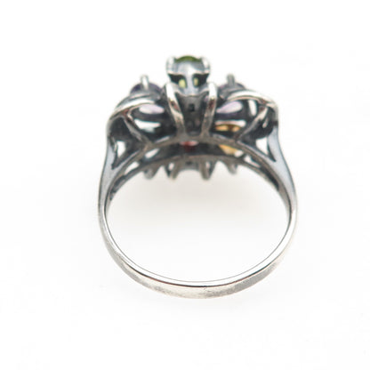 Chapal Zenray Sterling Silver Vintage Real Multi-Gem Butterfly Ring Size 10.75