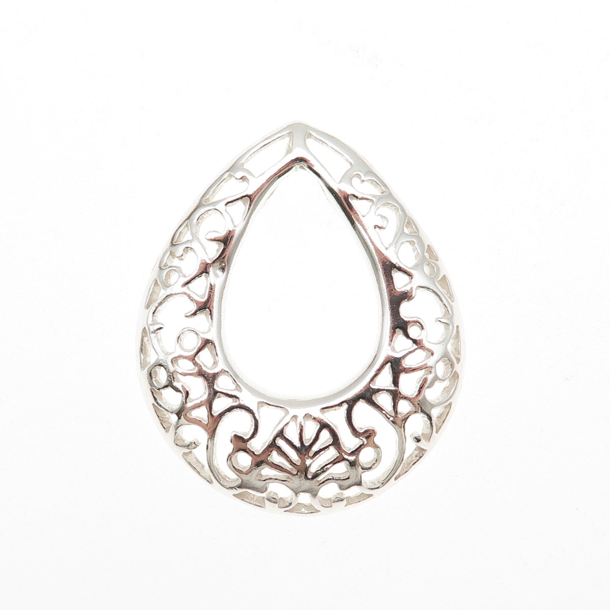 925 Sterling Silver Vintage Ornate Teardrop Slide Charm Pendant