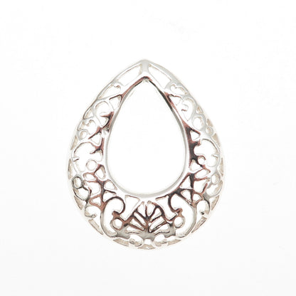 925 Sterling Silver Vintage Ornate Teardrop Slide Charm Pendant
