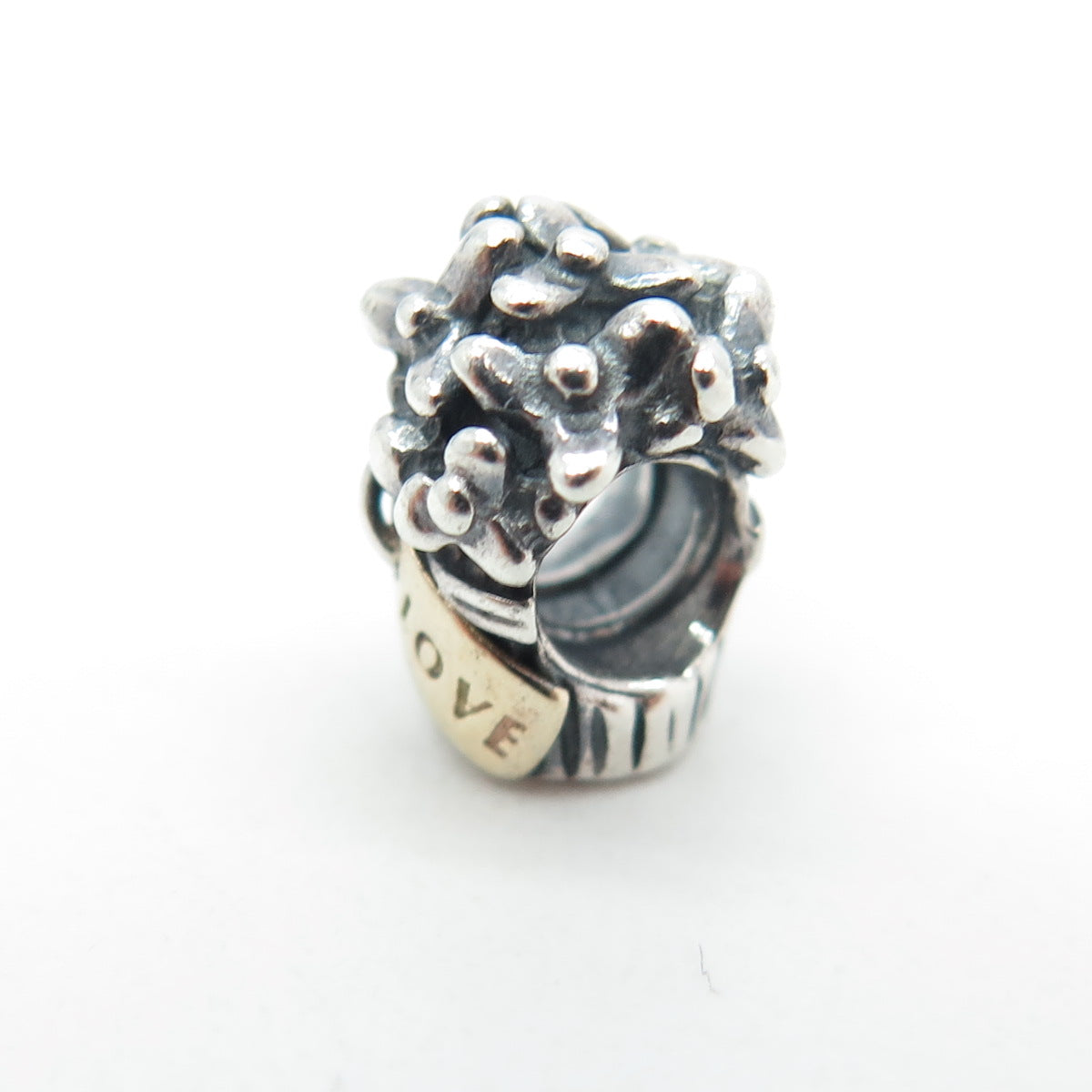 PANDORA 925 Sterling Silver & Gold Love Bouquet Flower Bead Charm