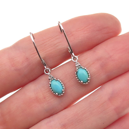 925 Sterling Silver Real Sleeping Beauty Turquoise Dangle Earrings