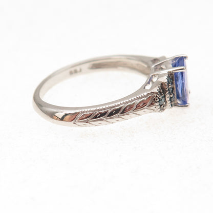925 Sterling Silver Real Blue Diamond & Tanzanite Ring Size 8