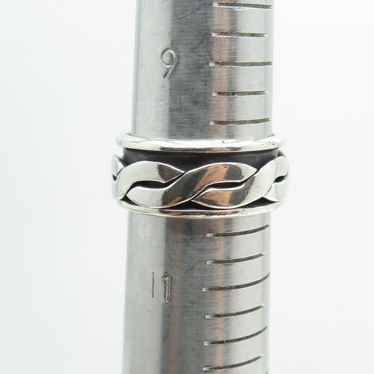 925 Sterling Silver Vintage Mexico Braided Rotating Band Oxidized Ring Size 10.5