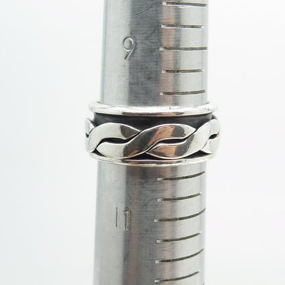 925 Sterling Silver Vintage Mexico Braided Rotating Band Oxidized Ring Size 10.5