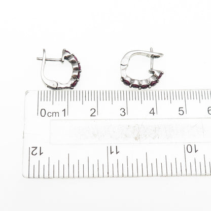 925 Sterling Silver Real Round-Cut Rhodolite Earrings